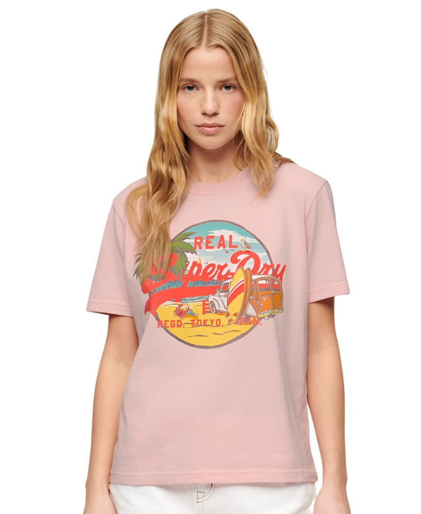 Somon Pink Marl Graphic Relaxed T-Shirt