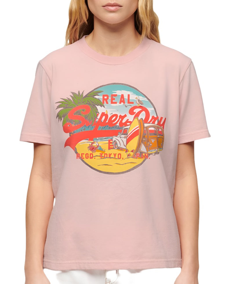 Somon Pink Marl Graphic Relaxed T-Shirt
